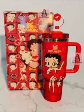 Stanley Red Custom Betty Boop Travel Tumbler with Gold Logo